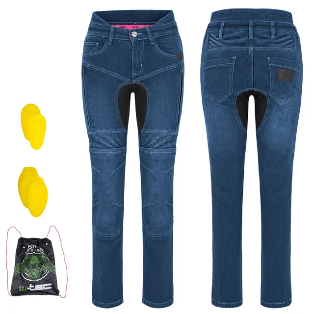 Női motoros farmer W-TEC Biterilla Eva Lady, övhurok, mosógépben mosható, kivehető térd- és csípőprotektorok, aramid megerősítés - kék