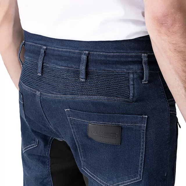 Férfi motoros farmer W-TEC Biterillo Evo, sztreccs panelek, rugalmas anyag, hálós bélés, aramidszál erősítés - kék