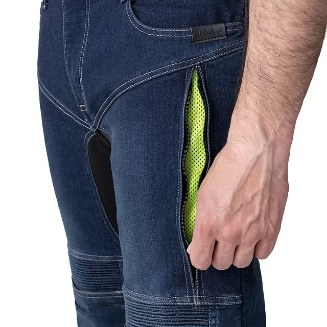 Férfi motoros farmer W-TEC Biterillo Evo, sztreccs panelek, rugalmas anyag, hálós bélés, aramidszál erősítés - kék