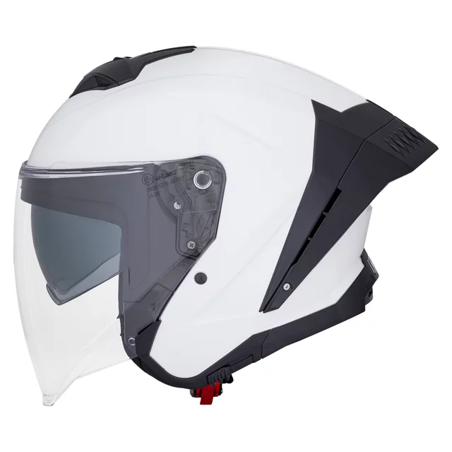 Motoros sisak W-TEC Voltik, aerodinamikusan kialakított héj, zárható szellőzőrendszer, Pinlock® 70 előkészítés, mikrometrikus csat zárással - fényes fehér
