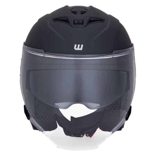 Motoros sisak W-TEC Voltik, aerodinamikusan kialakított héj, zárható szellőzőrendszer, Pinlock® 70 előkészítés, mikrometrikus csat zárással - fényes fehér
