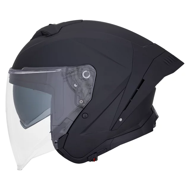 Motoros sisak W-TEC Voltik, aerodinamikusan kialakított héj, zárható szellőzőrendszer, Pinlock® 70 előkészítés, mikrometrikus csat zárással - fényes fehér