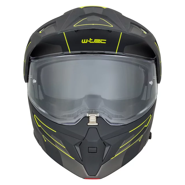 Felhajtható motoros bukósisak 3 az 1-ben W-TEC Neovu Graphic, aerodinamikus forma, csuklós mechanizmus, légáteresztő anyagból készült párnázat - fekete-fluo