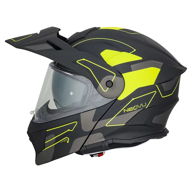Felhajtható motoros bukósisak 3 az 1-ben W-TEC Neovu Graphic, aerodinamikus forma, csuklós mechanizmus, légáteresztő anyagból készült párnázat - fekete-fluo