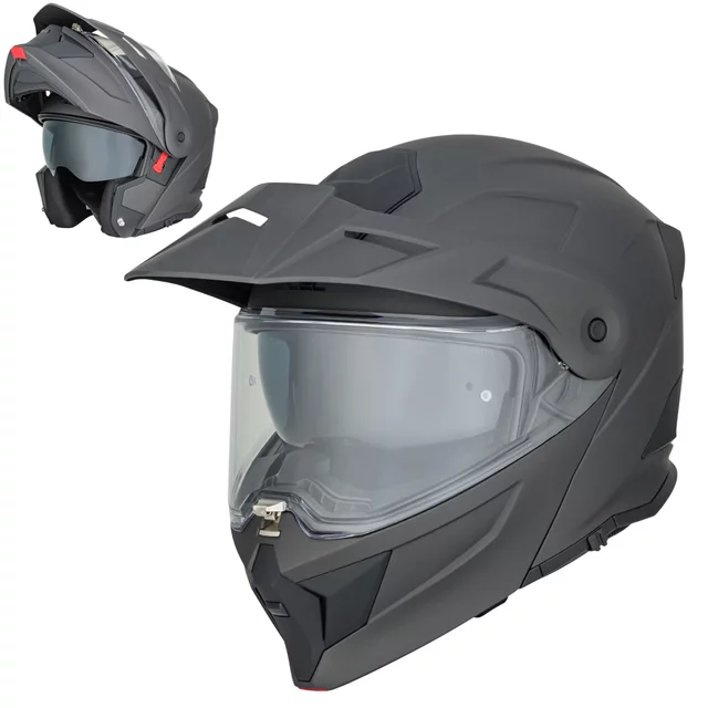 Felhajtható motoros bukósisak 3 az 1-ben W-TEC Neovu, aerodinamikus forma, csuklós mechanizmus, légáteresztő anyagból készült párnázat - szürke - szürke