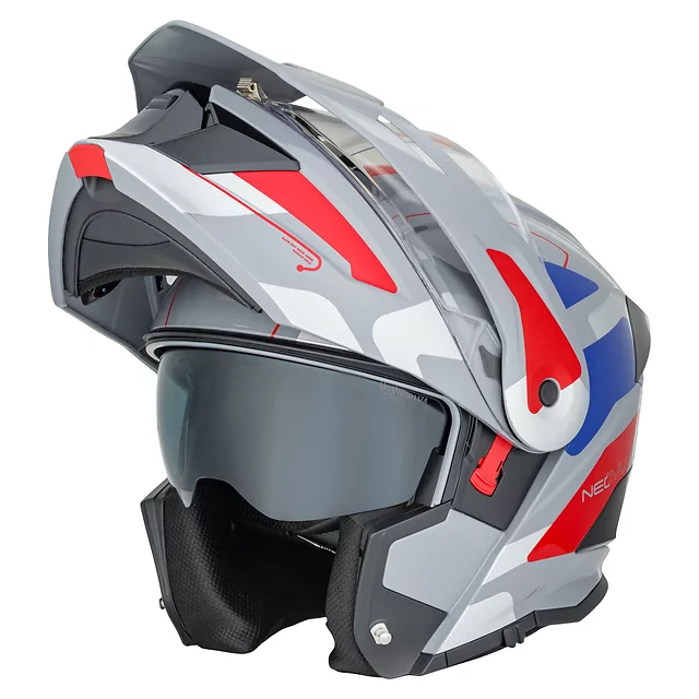 Felhajtható motoros bukósisak 3 az 1-ben W-TEC Neovu Graphic, aerodinamikus forma, csuklós mechanizmus, légáteresztő anyagból készült párnázat - fekete-fluo