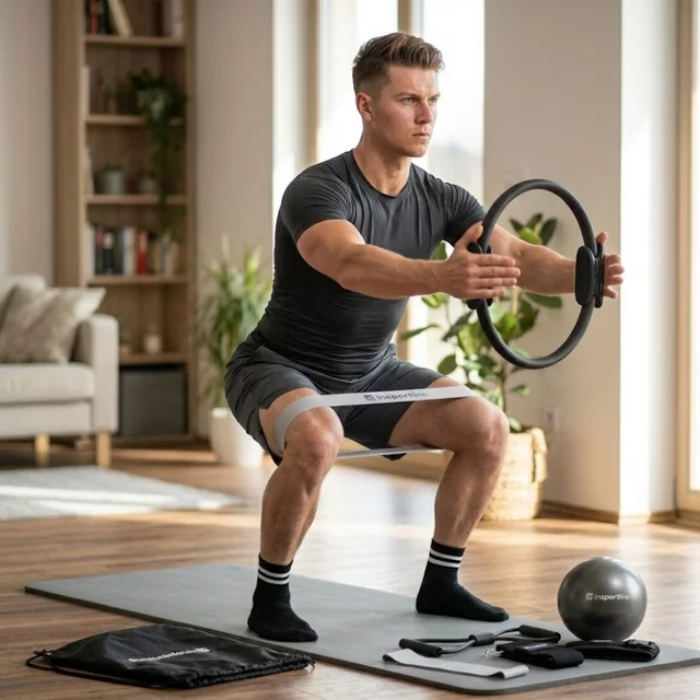 Pilates készlet inSPORTline Sinuata, rugalmasság javítása, csúszásgátló pilates zoknik, 3 ellenállási szintű gumiszalagok, strapabíró anyagok - bézs