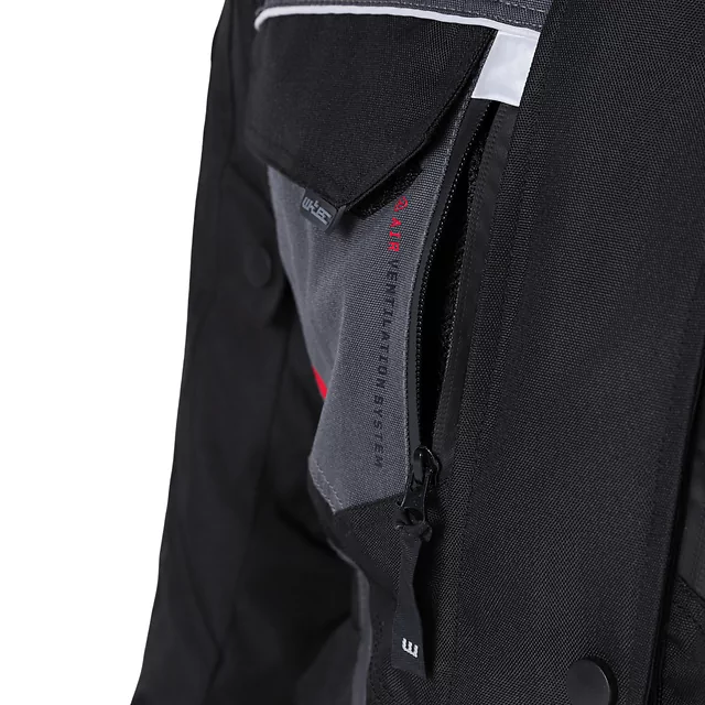 Női motoros kabát W-TEC Radana, Visionight fényvisszaverő elemek, intelligens tárolórendszer, AirVent rendszer, rugalmas bordázott panelek - fekete-szürke-zöld