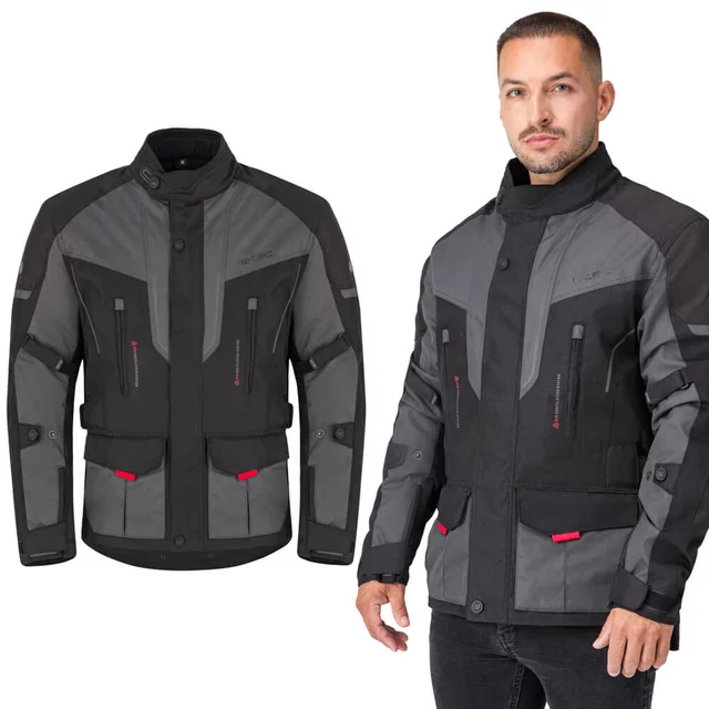 Férfi motoros kabát W-TEC Xeniaq, kivehető belső hőszigetelő bélés, vízálló membrán, AirVent rendszer, Visionight fényvisszaverő elemek - fekete-szürke - fekete-szürke