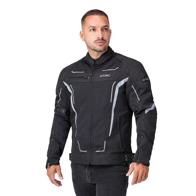 Férfi motoros kabát W-TEC Mirelio, kivehető rugalmas CE-védők, AirVent rendszer, tartós Maxdura® anyag, légáteresztő hálós bélés - szürke-kék-piros