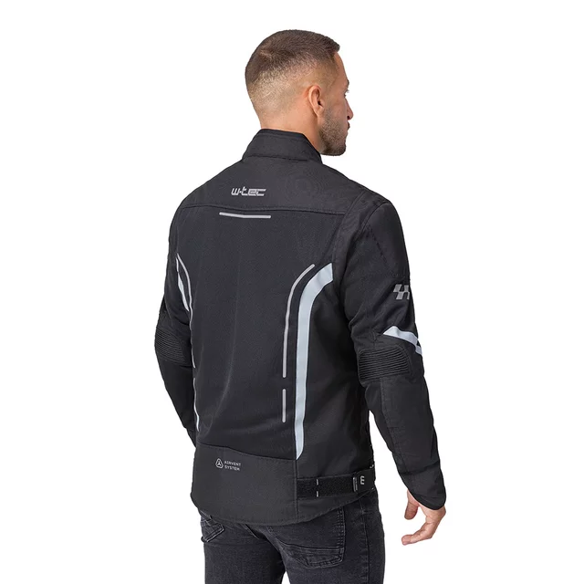 Férfi motoros kabát W-TEC Mirelio, kivehető rugalmas CE-védők, AirVent rendszer, tartós Maxdura® anyag, légáteresztő hálós bélés - szürke-kék-piros