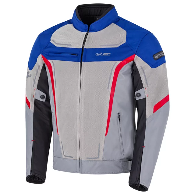 Férfi motoros kabát W-TEC Mirelio, kivehető rugalmas CE-védők, AirVent rendszer, tartós Maxdura® anyag, légáteresztő hálós bélés - szürke-kék-piros