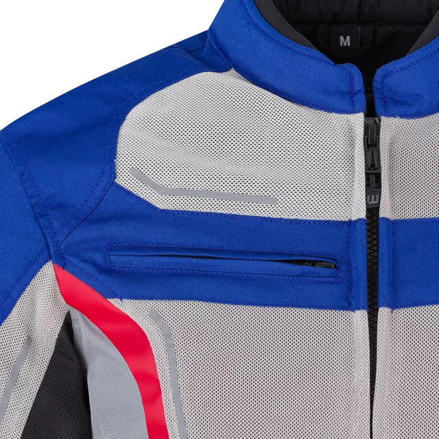 Férfi motoros kabát W-TEC Mirelio, kivehető rugalmas CE-védők, AirVent rendszer, tartós Maxdura® anyag, légáteresztő hálós bélés - szürke-kék-piros