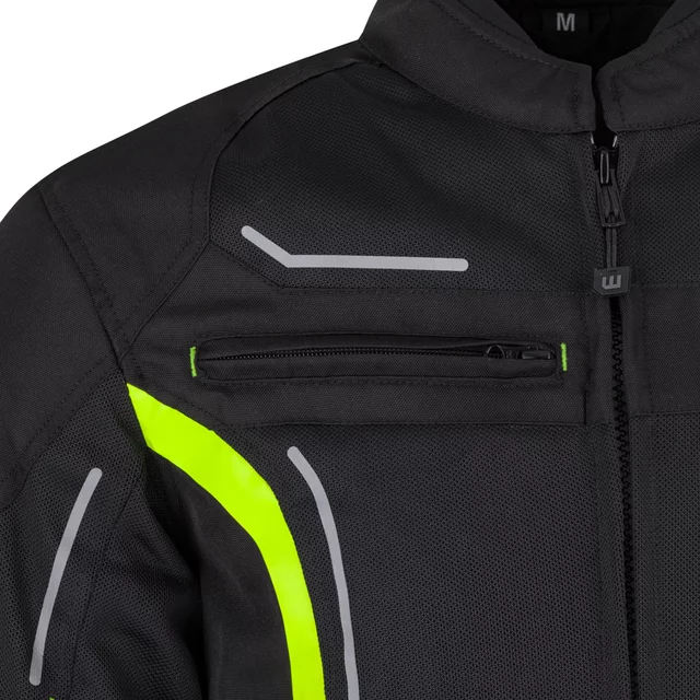 Férfi motoros kabát W-TEC Mirelio, kivehető rugalmas CE-védők, AirVent rendszer, tartós Maxdura® anyag, légáteresztő hálós bélés - fekete-fluo