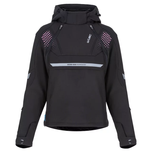 Női softshell motoros kabát W-TEC Annorack Lady, AirVent rendszer, Visionight fényvisszaverő elemek, szélálló softshell anyag, Air Mesh hálós bélés - fekete-rózsaszín