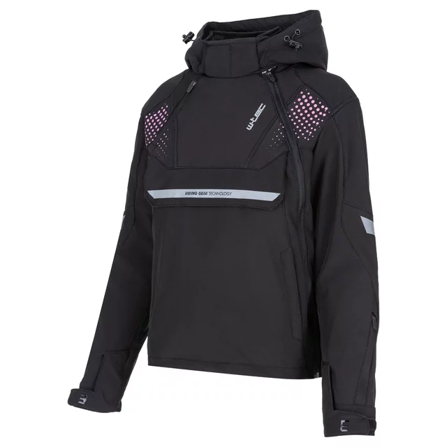 Női softshell motoros kabát W-TEC Annorack Lady, AirVent rendszer, Visionight fényvisszaverő elemek, szélálló softshell anyag, Air Mesh hálós bélés - fekete-rózsaszín