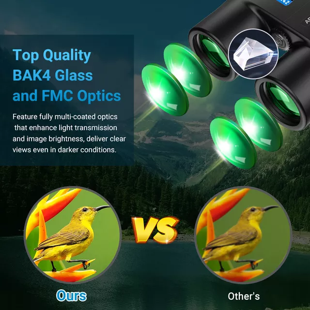 Autofókuszos távcső Apexel 10x42,  BAK4 prizmás lencsék, jó fényáteresztés, gumiborítással ellátott váz