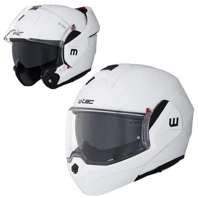 Felhajtható motoros bukósisak W-TEC Sabron P/J, Pinlock® 70 előkészítés, zárható szellőzőrendszer, fém reteszelő mechanizmus - Fekete Matt - fehér