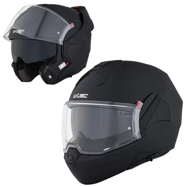 Felhajtható motoros bukósisak W-TEC Sabron P/J, Pinlock® 70 előkészítés, zárható szellőzőrendszer, fém reteszelő mechanizmus - Fekete Matt - Fekete Matt