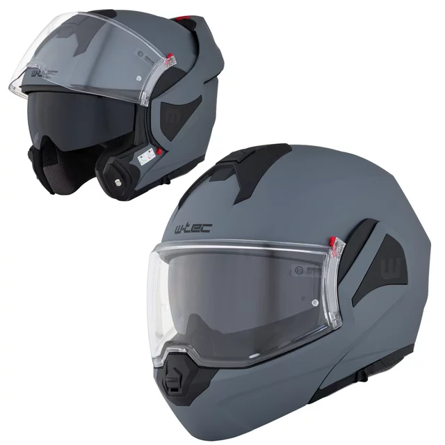 Felhajtható motoros bukósisak W-TEC Sabron P/J, Pinlock® 70 előkészítés, zárható szellőzőrendszer, fém reteszelő mechanizmus - Fekete Matt - Nardo Szürke