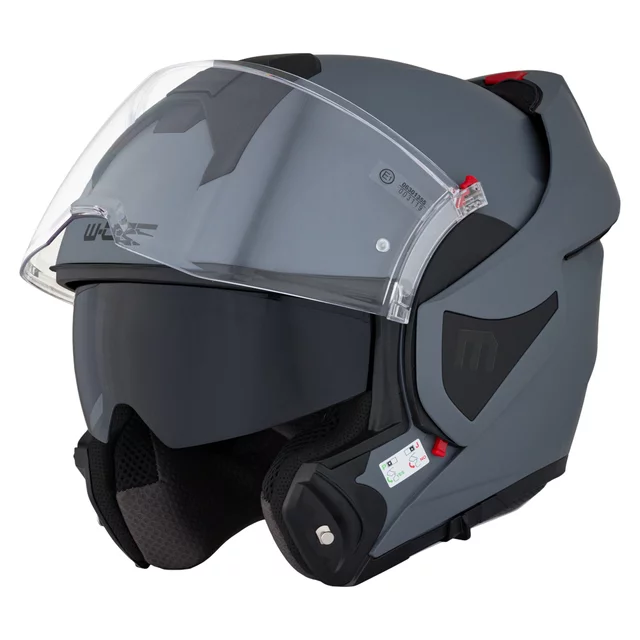 Felhajtható motoros bukósisak W-TEC Sabron P/J, Pinlock® 70 előkészítés, zárható szellőzőrendszer, fém reteszelő mechanizmus - Fekete Matt