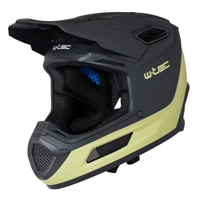 Downhill bukósisak W-TEC Salonna, ERT® rendszer, kivehető belső párnázás, 10 egyenletesen elosztott szellőzőnyílás, pántos rögzítés - Fekete-Khaki - Fekete-Khaki