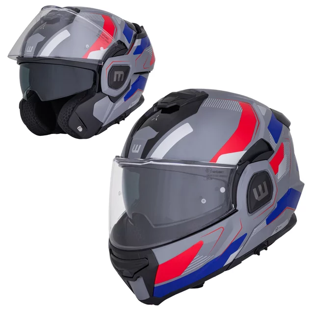 Felhajtható motoros bukósisak W-TEC Zoroz P/J, zárható szellőzőrendszer, fém reteszelő mechanizmus, Pinlock® 70 előkészítés - Matt Fekete -Fluoreszkáló Rózsaszín - Fényes Trikolór