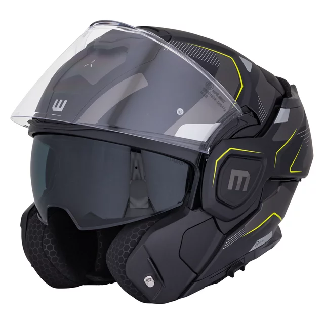 Felhajtható motoros bukósisak W-TEC Zoroz P/J, zárható szellőzőrendszer, fém reteszelő mechanizmus, Pinlock® 70 előkészítés - Matt Fekete -Fluoreszkáló Rózsaszín