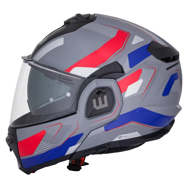 Felhajtható motoros bukósisak W-TEC Zoroz P/J, zárható szellőzőrendszer, fém reteszelő mechanizmus, Pinlock® 70 előkészítés - Matt Fekete -Fluoreszkáló Rózsaszín