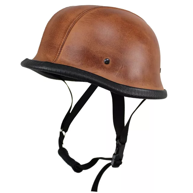 Retro nyitott motoros bukósisak Sodager ADH‑012, kényelmes, 560 g, polikarbonát héj, tanúsítvány nélkül, valódi bőrfelület - barna