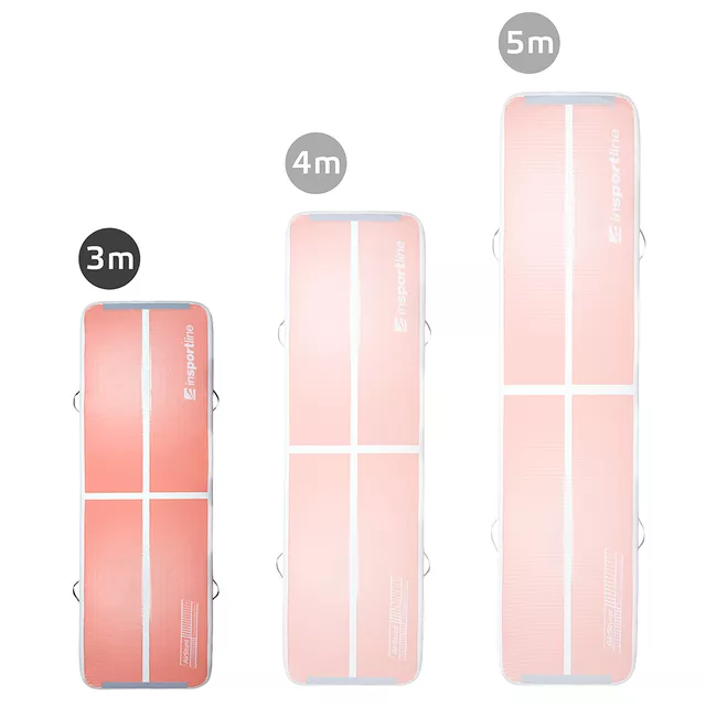 Airtrack inSPORTline Airstunt 300x100x10 cm korallszínű rózsaszín, hordozótáska, feltekerhető, 9,5 kg, Drop Stitch technológia