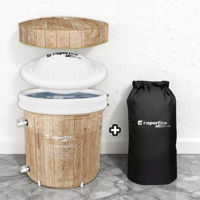Hordozható edzőkád inSPORTline FrostZen Pro II WDL, tartós dupla héj, felső felfújható perem, 6 támasztóláb, 5 réteg szigetelés
