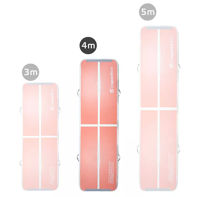 Airtrack inSPORTline Airstunt 400x100x10 cm korallrózsaszín, javítókészlet, hordozótáska, feltekerhető, Drop Stitch technológia