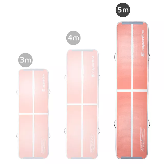 Airtrack inSPORTline Airstunt 500x100x10 cm korallrózsaszín, javítókészlet, hordtáska, Drop Stitch technológia, rugalmas