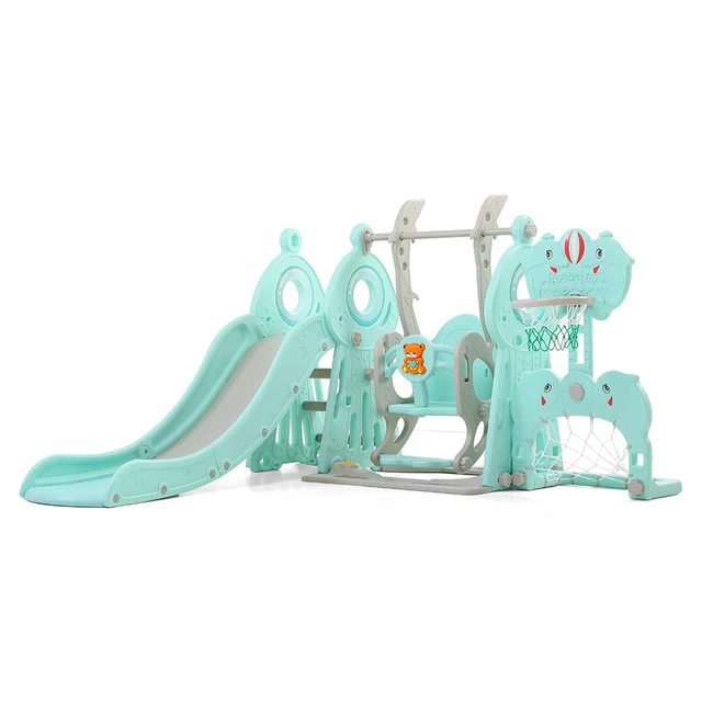 Gyerek csúszda hintával, kosárpalánkkal és foci kapuval 5in1 inSPORTline Multino - zöld