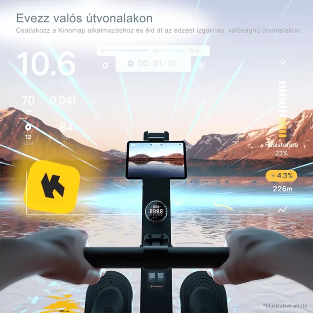 Evezőgép inSPORTline ZenRow 30, mágnesfékes, generátoros, max.150kg, mellkasi öv kapcsolat, elektromos terhelés, aplikációk, max 185cm