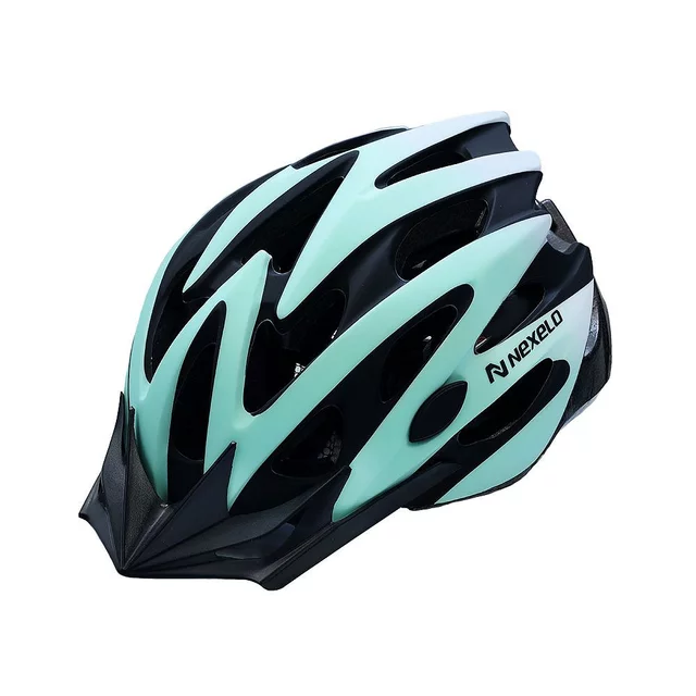 Kerékpáros sisak Nexelo Straight 430, napellenző, szellőzőnyílások, 250 g, tanúsítvány - türkiz-fehér