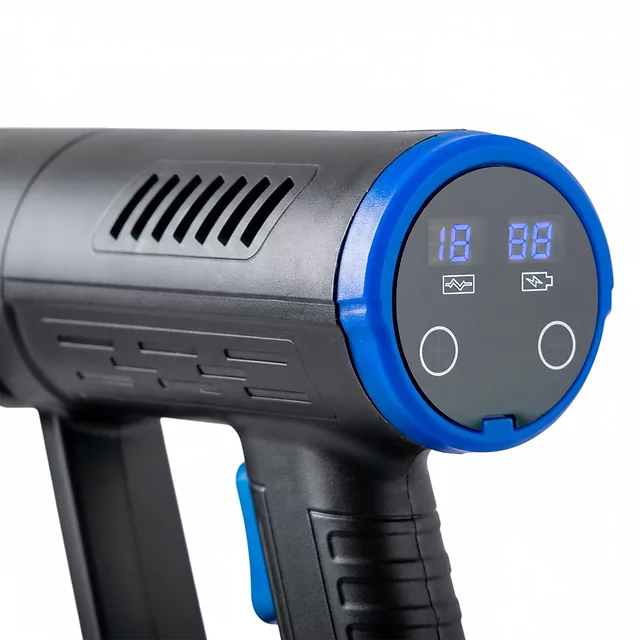 Akkus mosópisztoly inSPORTline Esedera, nagy teljesítményű motor, erős nyomás, multifunkciós fúvóka, nyomásbeállítás LED-es érintőképernyőn