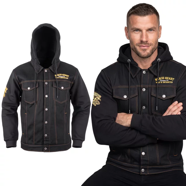Motoros kabát W-TEC Black Heart Reeftor, cipzáras kapucni húzózsinórral, meghosszabbított hosszúság, steppelt belső bélés, hosszú ujjak - fekete