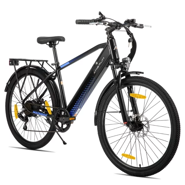Elektromos túrakerékpár Joystar AMBRUM Matawak 26" 250 Wh, akár 65 km hatótávolság 155-175 cm, 7 sebességes Shimano váltó, elektromos rásegítési szint - fekete-kék - fekete-kék