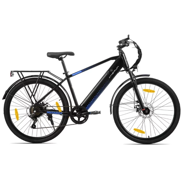Elektromos túrakerékpár Joystar AMBRUM Matawak 26" 250 Wh, akár 65 km hatótávolság 155-175 cm, 7 sebességes Shimano váltó, elektromos rásegítési szint - fekete-kék