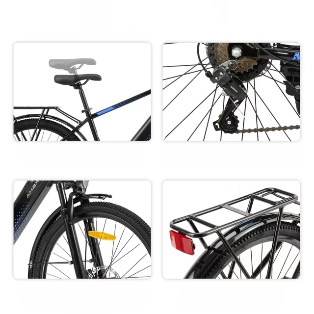 Elektromos túrakerékpár Joystar AMBRUM Matawak 26" 250 Wh, akár 65 km hatótávolság 155-175 cm, 7 sebességes Shimano váltó, elektromos rásegítési szint - fekete-kék