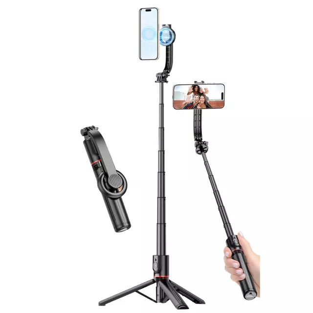 Szelfiállvány Apexel MagSafe Cold Shoe (vakupapucs) rögzítéssel, szelfibotként is használható, távirányító a fényképezéshez, teleszkópos kialakítás