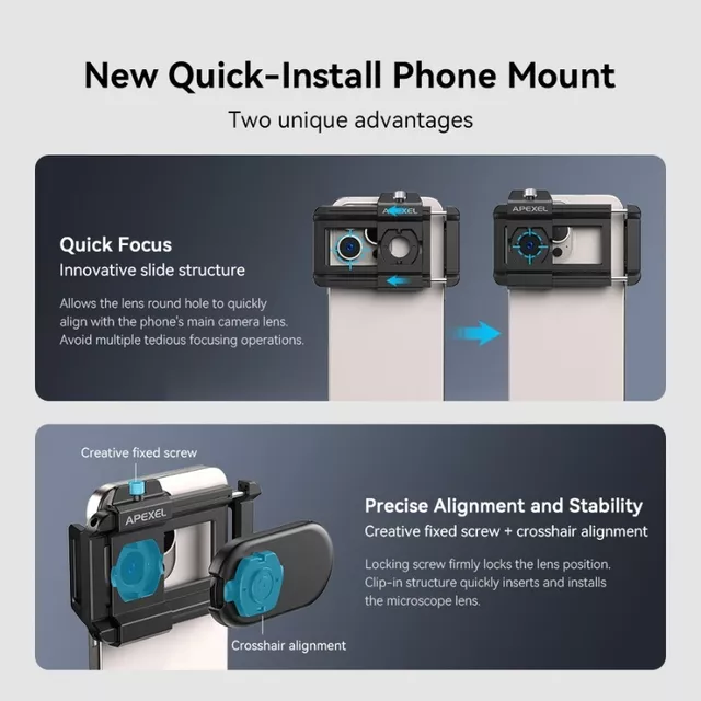 Mikroszkóp lencse okostelefonhoz 200x Apexel LED és UV fénnyel, egyszerű felszerelés, kiváló képminőség, részletgazdag nézet