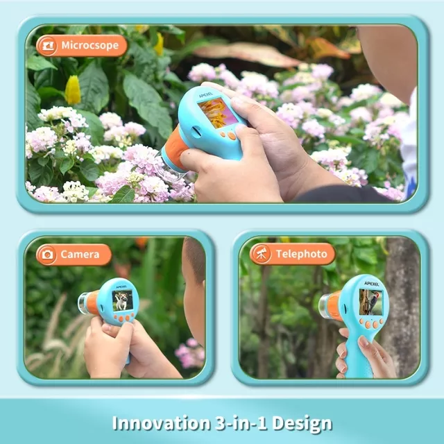 Gyermek digitális mikroszkóp Apexel, ergonomikus kialakítás, közeli zoomolást tesz lehetővé, SD kártya ajándékba