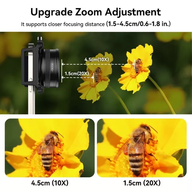 Állítható objektív Apexel Zoom 10X-20X univerzális klipsz, nagyítóként is használhatod,  F1.05-ös rekeszérték