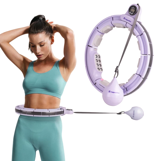 Hullahopp karika súllyal inSPORTline Weight Hoop Pro 69-105cm, 1.2kg, 41cm átmérő, bütykös, mágneses, szétszedhető, állítható méret, LCD kijelzővel
