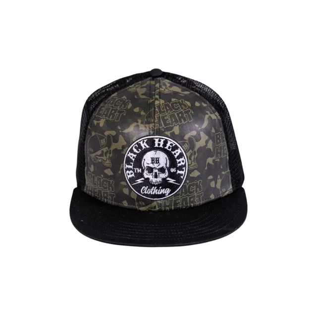 Baseballsapka BLACK HEART Bastard Skull Trucker, egyenes napellenző, hálós hátoldal, műanyag pánt - khaki-fekete