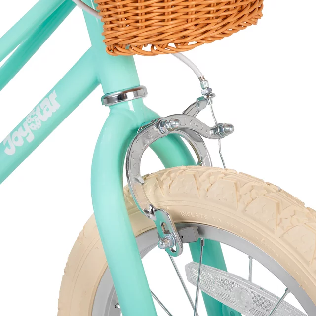 Gyermekkerékpár kosárral Joystar Retro 14", 92-120 cm, kiegészítő segédkerekek , csengő, szilárd acélváz, mintázott felfújható kerekek, puha ülés - sárga