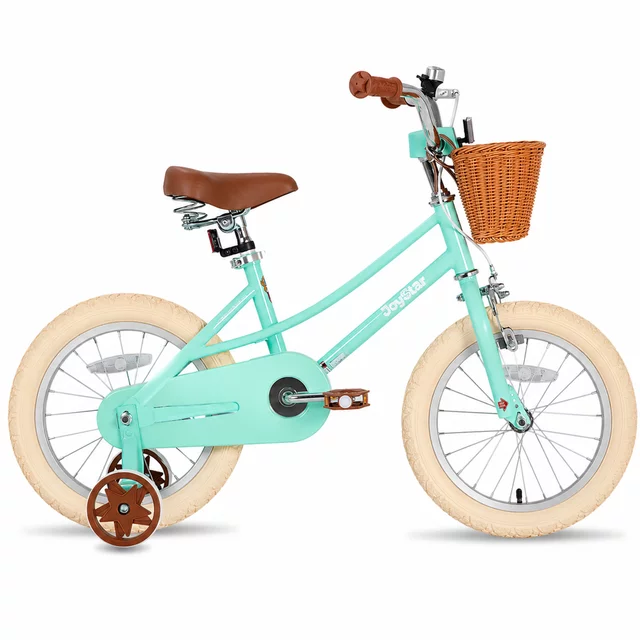 Gyermekkerékpár kosárral Joystar Retro 16", 104-135 cm, puha ülés, felfújható kerekek, kiegészítő segédkerekek, szilárd acélváz, hátsó kontrafék - lila - mentol